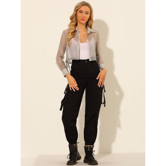 See Through Top Long Sleeve Cropped Mesh Sheer Jacket Gray - Picture 2 of 6